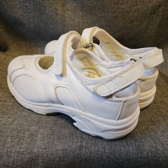 Women's 8.5 XW Drew Flame White Leather Orthopedic Strap Mary Jane Shoes - Picture 4 of 9